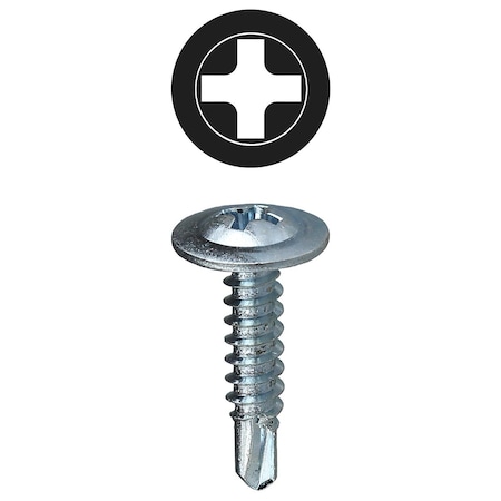 Self-Drilling Screw, #8-18 X 1/2 In, Zinc Plated Steel Wafer Head Phillips Drive, 100 PK